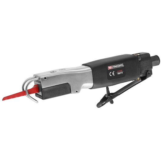 Facom V.770FPB pneumatic saw with red blade, black and silver body, side view on white background.