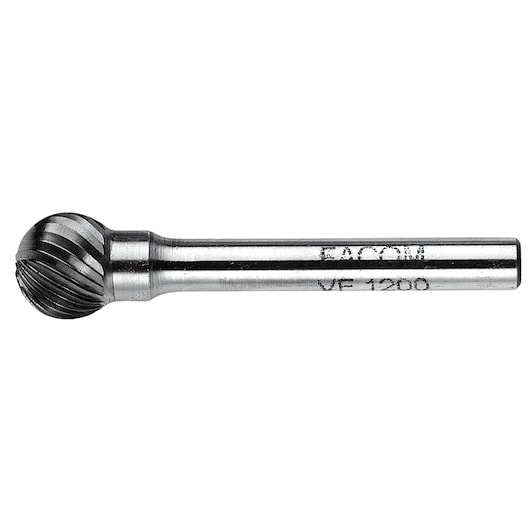 Facom VFA_1200 ball-shaped rotary burr, silver metal, side angle photo on white background.