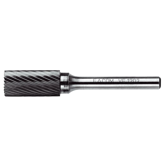 Facom VFA_1202 cylindrical rotary burr tool, side view, silver metal finish, white background.
