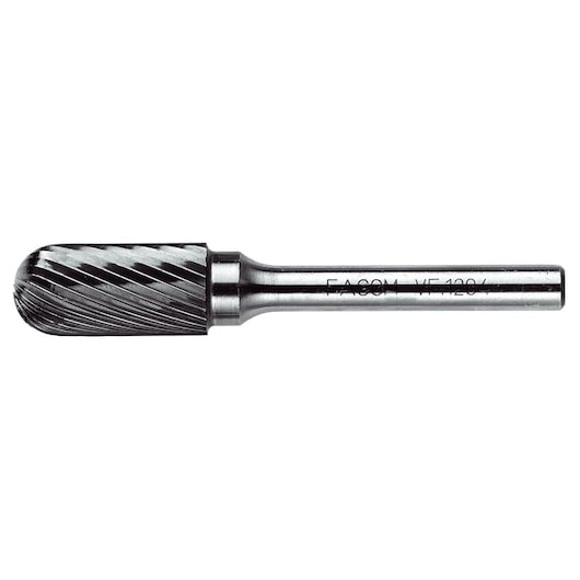 Facom VFA_1204 metal rotary burr with cylindrical cut, product side view, silver color.