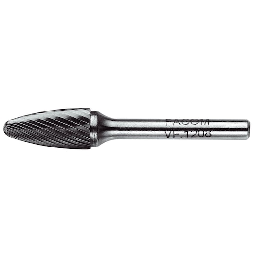 Facom VFA_1208 metal rotary burr tool with cylindrical shank, side view on white background.