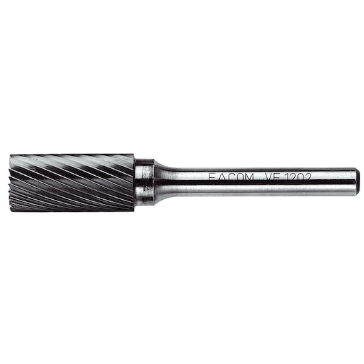 Facom VFA_602 cylindrical rotary burr tool, silver metal, side angle, white background.
