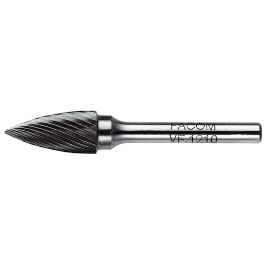 Facom VFA_610 metal carbide rotary burr, pointed cone shape, side angle, white background.