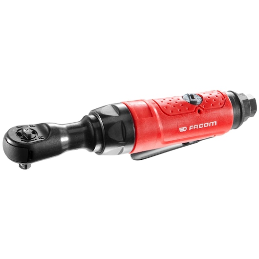 Facom VR_R227 red and black air ratchet tool side angle on white background.