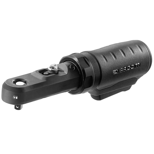 Facom VR_RJ2500PB black ratchet wrench side view, ergonomic grip and Facom logo on handle.
