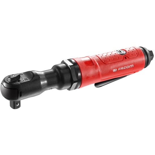 Facom VR.S3136PB red and black pneumatic ratchet wrench, side angle, white background.