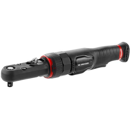 Facom VR_SJ3500PB black and red ratchet wrench, side angle, white background.