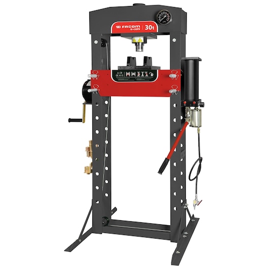 Facom W_430PN hydraulic press with gauge and red front panel, product photography, front angle.