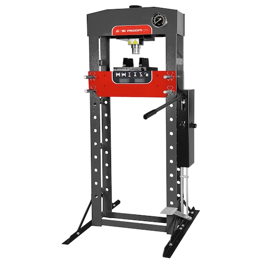 Facom W_430 hydraulic workshop press, red and black, front angle on white background.