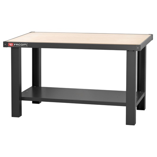 Facom WB_1500WA workbench with metal frame and wooden top, front angle on white background.