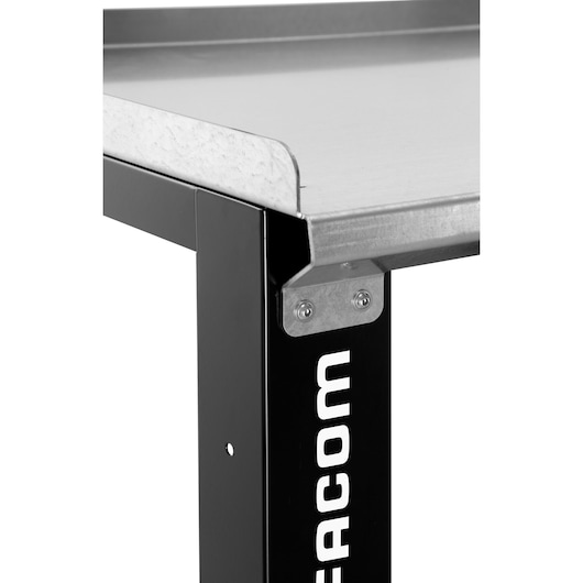 Facom WB2.1500GS photography of workbench metal corner with black leg and branded side view, white background.