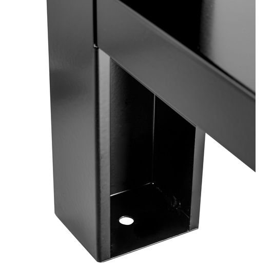 Facom WB2.1500W photography of black metal workbench leg close-up, front angle view, hole visible at base.