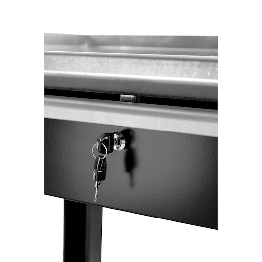 Facom WB2.2000DRAW drawer close-up with lock and keys, black and silver, front angle.