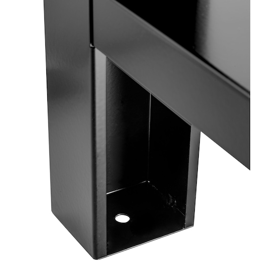 Photo of Facom WB2.2000W workbench black metal leg corner detail, white background.