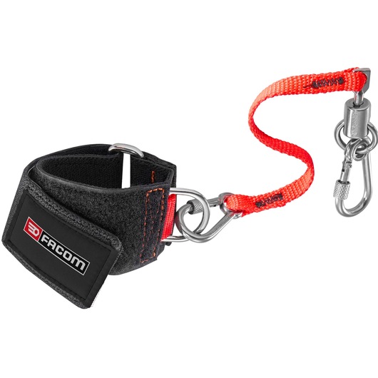 Facom WRT-DSLS black and red wrist strap with metal carabiner and loop, shown on white background, photography accessory.