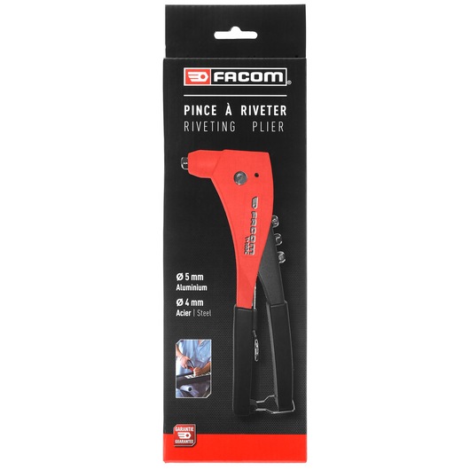 Photo of Facom Y_103CPB red and black riveting plier in packaging, front view with product details visible.